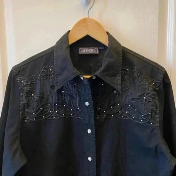Lafei Nier Western Shirt Beaded Embroidered Button Up Long Sleeve Black Large - Picture 5 of 16